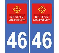 JINTORA - 2 Plaque immatriculation Voiture département 46 Midi pyrénées - Autocollant Voiture - Résistant aux intempéries - Vinyle Durable - Facile à Coller - Accessoire déco Original