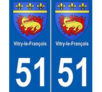 JINTORA - 2 Plaque immatriculation Voiture département 51 Vitry-Le-François Blason - Autocollant Voiture - Résistant aux intempéries - Vinyle Durable - Facile à Coller - Accessoire déco Original