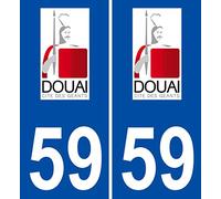 JINTORA - 2 Plaque immatriculation Voiture département 59 Douai Logo - Autocollant Voiture - Résistant aux intempéries - Vinyle Durable - Facile à Coller - Accessoire déco Original