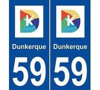 JINTORA - 2 Plaque immatriculation Voiture département 59 Dunkerque Logo - Autocollant Voiture - Résistant aux intempéries - Vinyle Durable - Facile à Coller - Accessoire déco Original