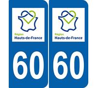 JINTORA - 2 Plaque immatriculation Voiture département 60 Hauts DE France - Autocollant Voiture - Résistant aux intempéries - Vinyle Durable - Facile à Coller - Accessoire déco Original