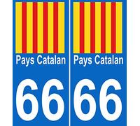 JINTORA - 2 Plaque immatriculation Voiture département 66 Pays Catalan - Autocollant Voiture - Résistant aux intempéries - Vinyle Durable - Facile à Coller - Accessoire déco Original