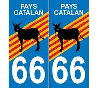 Jintora - 2 Plaque immatriculation Voiture département 66 Pyrénées Orientales Pays Catalan - Autocollant Voiture - Résistant aux intempéries - Vinyle durable - Facile à coller Accessoire déco original
