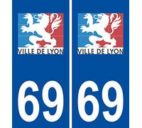 JINTORA - 2 Plaque immatriculation Voiture département 69 Lyon Logo Ville - Autocollant Voiture - Résistant aux intempéries - Vinyle Durable - Facile à Coller - Accessoire déco Original