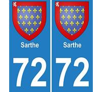 JINTORA - 2 Plaque immatriculation Voiture département 72 Sarthe Blason Armoiries - Autocollant Voiture - Résistant aux intempéries - Vinyle Durable - Facile à Coller - Accessoire déco Original