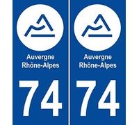 JINTORA - 2 Plaque immatriculation Voiture département 74 Auvergne Rhone-Alpes 74 - Autocollant Voiture - Résistant aux intempéries - Vinyle Durable - Facile à Coller - Accessoire déco Original