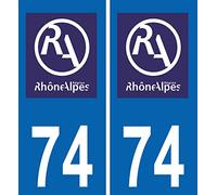 JINTORA - 2 Plaque immatriculation Voiture département 74 Haute Savoie Rhône Alpes Nouveau Logo - Autocollant Voiture Résistant aux intempéries Vinyle Durable Facile à Coller Accessoire déco Original