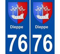 JINTORA - 2 Plaque immatriculation Voiture département 76 Dieppe Blason - Autocollant Voiture - Résistant aux intempéries - Vinyle Durable - Facile à Coller - Accessoire déco Original
