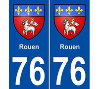 JINTORA - 2 Plaque immatriculation Voiture département 76 Rouen Blason Ville - Autocollant Voiture - Résistant aux intempéries - Vinyle Durable - Facile à Coller - Accessoire déco Original
