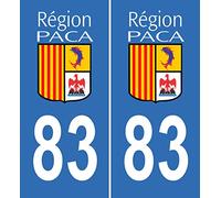 JINTORA - 2 Plaque immatriculation Voiture département 83 Région Paca 83 - Autocollant Voiture - Résistant aux intempéries - Vinyle Durable - Facile à Coller - Accessoire déco Original