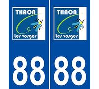 JINTORA - 2 Plaque immatriculation Voiture département 88 Thaon-Les-Vosges Logo - Autocollant Voiture - Résistant aux intempéries - Vinyle Durable - Facile à Coller - Accessoire déco Original