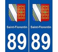 JINTORA - 2 Plaque immatriculation Voiture département 89 Saint-Florentin Blason - Autocollant Voiture - Résistant aux intempéries - Vinyle Durable - Facile à Coller - Accessoire déco Original