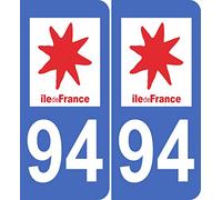 JINTORA - 2 Plaque immatriculation Voiture département 94 Val de Marne ile de France 94 - Autocollant Voiture - Résistant aux intempéries - Vinyle Durable - Facile à Coller - Accessoire déco Original