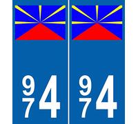 JINTORA - 2 Plaque immatriculation Voiture département 974 La Réunion Blason Armoiries - Autocollant Voiture - Résistant aux intempéries - Vinyle Durable - Facile à Coller - Accessoire déco Original