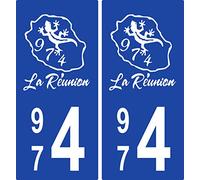 JINTORA - 2 Plaque immatriculation Voiture département 974 Réunion - Autocollant Voiture - Résistant aux intempéries - Vinyle Durable - Facile à Coller - Accessoire déco Original