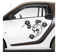 JINTORA - Autocollant Voiture Hibiscus Swirl 2 pièces 76cm x 60cm Noir - Sticker Auto résistant intempéries en Vinyle - Facile à Coller sur carrosserie vitre Pare-Chocs Accessoire déco véhicule