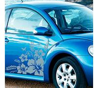 Jintora - Autocollant voiture Verre Hibiscus, 2 pièces. 50cm x 50cm Turquoise Pastel - Sticker auto résistant intempéries en vinyle Facile à coller sur carrosserie vitre pare-chocs Accessoire véhicule