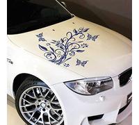Jintora - Autocollant voiture Vrille Floral+ 3 Papillons 92cm x 60cm Bleu Royal - Sticker auto résistant intempéries en vinyle Facile à coller sur carrosserie vitre pare-chocs Accessoire déco véhicule