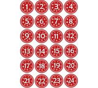 Jintora - autocollants pour Advent 1 à 24 - style vintage rouge - Étiquettes - Stickers - Calendrier de l'Avent - rond - coupe Bricolage - coller