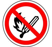 JINTORA - Etiquettes Autocollantes International Pas de flamme nue, Incendie, source d'inflammation et fumer interdit Symbole - 100mm Diamètre - bureau, entreprise, école, hôtel Marquage sécurité