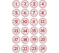 Jintora - rond 30x30mm - Autocollant pour calendrier de l'Avent 1 à 24 - blanc Style Vintage - Étiquettes - Calendrier de Noël - Avent - rond - Bricolage - à coller