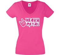 JINTORA T-Shirt - Chemise Femme Rose - V-Cou - Taille M - Heavy Metal Hardcore Trash Guitar Drums - JDM - Die Cut - pour la fête Carnaval Travail et Loisirs