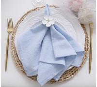 JINVASE Lot de 12 serviettes de table en vrac 100 % coton doux et lin avec bords ourlés pour décorations de mariage, événements familiaux, fêtes - 40,6 x 40,6 cm (bleu pâle)