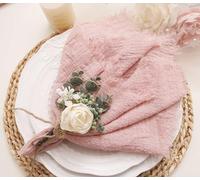 JINVASE Lot de 6 serviettes en tissu avec frange en gaze, 100% coton naturel doux, serviettes lavables idéales pour mariages, décoratives, dîners festifs, usage quotidien familial (lot de 6, rose