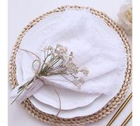 JINVASE Lot de 6 serviettes en tissu avec franges, 100 % coton doux naturel, lavables pour décoration de mariage, dîners, famille et usage quotidien (blanc)