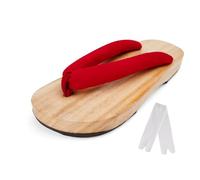 jinwinda Sandales traditionnelles japonaises Geta en bois, Bois / Rouge, 38 EU