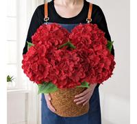 JINWOE Lot de 5 Grandes Fleurs artificielles en Soie Rouge Hydrangea, 51 cm de Haut - Fleurs réalistes pour décoration d'halloween, Noël, Bouquet intérieur, Centre de Table, Arrangements Floraux