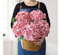 JINWOE Lot de 5 Grands hortensias en Soie Rose de 50,8 cm avec tiges pour Bricolage, Mariage, fête prénatale, Centre de Table, décoration d'intérieur