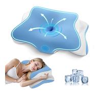 JINXIA Oreiller Ergonomique Cervical, Oreillers Memoire Forme Ergonomique Cervical pour Les Douleurs au Cou et aux épaules, Oreiller Orthopédique de Soutien du Cou pour Les Dormeurs sur Le côté, Bleu