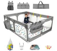 JINXIA Parc Bebe,190x150 cm,XXL Pliable Parc Modulable Bébé Avec Barrieres/Filets/Balle Océanique/Panneau d'activité,Playpen extra grand pour bébés et tout-petits,parc enfant,Gris