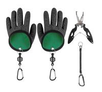 JINXIAN 1 Paire Gants Anti Coupure Étanche avec Magnétisme Ciseaux avec Cordon Gants de Pêche Accessoires Épaissi Gant Anti Morsure pour Silure Brochet Sandre (Noir)