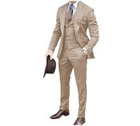 JinXuanYa Costume 3 pièces formel en tweed à chevrons pour homme - Costume de bal Smoxedos marié (blazer+gilet + pantalon), beige, Taille S