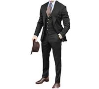 JinXuanYa Costume 3 pièces formel en tweed à chevrons pour homme - Costume de bal Smoxedos marié (blazer+gilet + pantalon), Noir , M