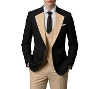 JinXuanYa Costume 3 pièces pour homme - Coupe ajustée - Écharpe à revers - Blazer - Smoking - Pour mariage - Blazer + gilet + pantalon, champagne, XXL
