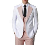 JinXuanYa Costume 3 pièces pour homme - Coupe ajustée - Écharpe à revers - Blazer - Smoking - Pour mariage - Blazer + gilet + pantalon, Beige-2., M