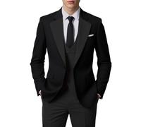 JinXuanYa Costume 3 pièces pour homme - Coupe ajustée - Écharpe à revers - Blazer - Smoking - Pour mariage - Blazer + gilet + pantalon, Noir , Taille S
