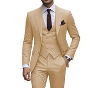 JinXuanYa Costume 3 pièces pour homme - Coupe ajustée - Smoking formel - Pour le travail, le bal de fin d'année, le mariage, les garçons d'honneur (blazer + gilet + pantalon), champagne, 4XL