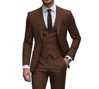 JinXuanYa Costume 3 pièces pour homme - Coupe ajustée - Smoking formel - Pour le travail, le bal de fin d'année, le mariage, les garçons d'honneur (blazer + gilet + pantalon), café, S