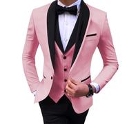 JinXuanYa Costume 3 pièces pour homme - Coupe ajustée - Smoking formel - Pour le travail, le bal de fin d'année, le mariage (blazer + gilet + pantalon), rose, S