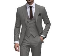 JinXuanYa Costume 3 pièces pour homme - Coupe ajustée - Smoking formel - Pour le travail, le bal de fin d'année, le mariage, les garçons d'honneur (blazer + gilet + pantalon), gris, 4XL