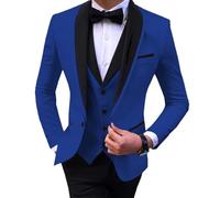 JinXuanYa Costume 3 pièces pour homme - Coupe ajustée - Smoking formel - Pour le travail, le bal de fin d'année, le mariage (blazer + gilet + pantalon), bleu marine, L