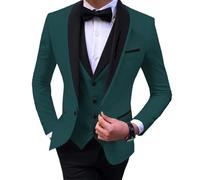 JinXuanYa Costume 3 pièces pour homme - Coupe ajustée - Smoking formel - Pour le travail, le bal de fin d'année, le mariage (blazer + gilet + pantalon), bleu sarcelle, XL