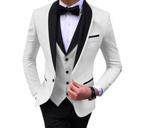 JinXuanYa Costume 3 pièces pour homme - Coupe ajustée - Smoking formel - Pour le travail, le bal de fin d'année, le mariage (blazer + gilet + pantalon), blanc, 3XL
