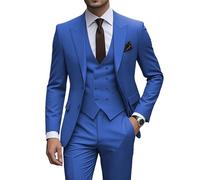 JinXuanYa Costume 3 pièces pour homme - Coupe ajustée - Smoking formel - Pour le travail, le bal de fin d'année, le mariage, les garçons d'honneur (blazer + gilet + pantalon), bleu marine, L
