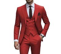 JinXuanYa Costume 3 pièces pour homme - Coupe ajustée - Smoking formel - Pour le travail, le bal de fin d'année, le mariage, les garçons d'honneur (blazer + gilet + pantalon), Rouge, 3XL