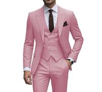 JinXuanYa Costume 3 pièces pour homme - Coupe ajustée - Smoking formel - Pour le travail, le bal de fin d'année, le mariage, les garçons d'honneur (blazer + gilet + pantalon), rose, XS